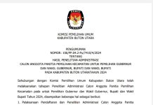 KPU Butur Umumkan Seleksi Calon PPK, Berikut Daftar Nama yang Lolos Administrasi