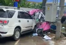 Mobil Fortuner Warna Putih Tabrak Gerobak Tukang Bubur di Kendari