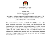 Pengumuman Penerimaan Masukan dan Tanggapan Masyarakat Calon Bupati dan Wakil Bupati Butur 2024